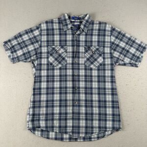 Pendleton Tracker Shirt Men’s Medium Blue Plaid Button Front Short Sleeve Pocket